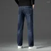 Erkekler Kot Gelen Erkekler Denim Siyah Gri Düz Elastik Uzun Pantolon Erkek Günlük Moda Büyük Boyut Klasik Pantolon
