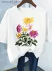 Dames T-shirt Bloemenprint Mode Plant Trend Mooie stijl Korte mouw Dames Grafisch T-shirt Zomer T-kleding Vrouwelijke kleding Casual T-shirts 240130