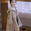 Vestes 3-14 ans enfants kaki à capuche pour filles lâche doublure décontractée trench-coat adolescent automne vêtements d'extérieur coupe-vent pour tout-petits