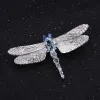 Brooches Jade Angel Natural Blue Topaz Dragonfly Brooch Stylish 925 Sterling Silver Handmade Animal Brooches Pins for Women Fine Jewelry