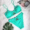 Bikini Set Designer Luxe Metalen Accessoires Vrouwelijke Pailletten Dames Sexy Effen Kleur Tube Top Badpak