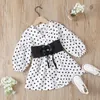 Kläder set mode barn barn baby flickor klänning dot v-ringning petticoat elastic denim snörning upp två stycken uppsättning 1-6 år