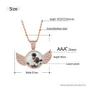 Necklaces Luxury Custom Made Photo With Crystal Angel Wings Pendants Necklaces 3 Colors Gold Cubic Zircon Men's Hip Hop Jewelry With Box