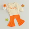 Clothing Sets CitgeeAutumn Halloween Toddler Girls Pants Long Sleeve Letter Print Sweatshirt Solid Color Flared Fall