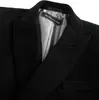 The Platinum Tailor Manteau d'hiver double boutonnage en laine de cachemire noir pour homme avec col en velours et doublure argentée