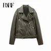 RARF ladies vintage do old washed leather imitation leather locomotive type PU jacket women's coat top 240125