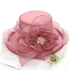 Chapéus de aba larga 1pc mulheres babados malha renda de renda floral chapéu de sol elegante praia de casamento