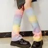 Vrouwen Sokken Kawaii Lolita Winter Regenboog Kleur Japanse Ruches Voet Warm Zoete Beenhoezen Warmers Gradiënt