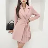 Vestidos casuais vanovich estilo coreano entalhado moda plissado vestido de comprimento médio feminino inverno elegante cor sólida cintura magro a-line