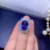 Ringar sterling Sier Natural Sapphire Ring Pendant Jewelry Set Wedding Engagement Rings for Women