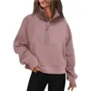 Lulumelon Automne/Hiver Ensemble de Yoga Sweat à capuche avec demi-fermeture éclair Pull de sport pour femme Blazer ample Fitness Manteau polaire court Sweat-shirt 877