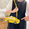 Kvällspåsar axelväska för kvinnor roman gul taxi form söta tecknade plånböcker och handväskor flickor crossbody kvinnlig casch läder