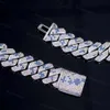 Цепочка с муассанитом, кубинское ожерелье 18 мм, стерлинговое серебро 925 пробы, синий пятнистый тестер для бриллиантов, хип-хоп, Vvs, кубинская цепочка с муассанитом