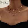 Boho charme bling rosa cristal borboleta pingente gargantilha colar strass tênis corrente no pescoço 2021 goth jóias para women329t