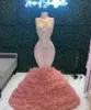 Rose Pink Sparkly African Prom Ceremony Dresses for Women Luxury Diamond Crystal Ruffles Skirt Evening Gown vestido de noche
