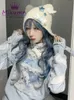 Harajuku Y2K Star Plush Bone Bone Dziurt Kat Woman Gothic Punk Angel Wings Black Beanie Hat Autumn Winter Warm Ear Protection Caps 240123