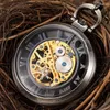Relógios de bolso steampunk grandes algarismos romanos relógio mecânico colar masculino vintage transparente fob mão vento retro corrente unisex