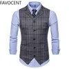 Mens Vest Casual Business Men Suit Vests Male Lattice Waistcoat Fashion Sleeveless Smart Top Grey Blue 240125