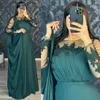 Hunter Green Mother of the Bride Gowns Chiffon Mother's Dress for Marriage Bride Sheer Neck Long Sleeves Beaded Gowns for African Black Women MD036