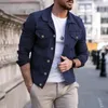 Moda masculina jean jaqueta outerwear casual casaco slimfit com botão de bolso design carga jaqueta streetwear outono topos roupas 240119