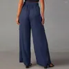 Women's Pants Wide-leg Cargo Casual Mid-rise Elastic Waist Wide Leg Trousers With Multi Pockets High For Everyday