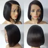 Straight 13x4 Lace Front Short Bob Wig Natural Black Human Hair Wig for Black Women Side Part Closure Bob Wig Brazilian Hair