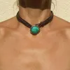 Chaînes 2024 Style Bohème Cuir Corde Turquoise Pendentif Collier Pour Femmes Vintage Simple Bijoux Cadeaux Accessoires