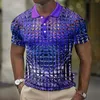 ファッションメンズポロシャツ3Dシミュレーションメタルプリントプリントメンズ服の夏のカジュアルショートスリーブデザイナートップスティー240119