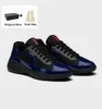 Topp Luxury Men America Cup Trainers Sports Shoes Low Top Rubber Sole Mesh Fabric Patent Leather Man Excellent Skateboard Walking vandringssko B30 EU38-46 Originallåda