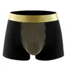 Cuecas masculinas boxer de algodão sexy u convexo grande bolsa longa calcinha super macio shorts roupa interior sólida elasticidade verão roupa de banho