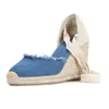 2021 9cm Sandalias Mujer Specialerbjudande denim Sandaler Sapato Feminino Sapatos Mulher Espadrilles Wedge för med ankelrem