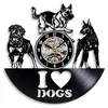 Vinyl-Schallplatten-Wanduhr, modernes Design, I Love Dog Animal, Vinyl-Wanduhr, Hängeuhr, Heimdekoration, Geschenke für Hundeliebhaber, 30,5 cm (12 Zoll)229t