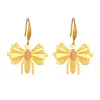 Boucles d'oreilles en forme de cœur et de feuille de papillon en or jaune 14 carats pour femmes et filles, bijoux d'oreille à la mode, cadeau de fête