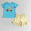 Kleidungssets Großhandel Sommer Kleinkind Kinder Zurück zur Schule Outfit Kinder Kurzarm Blau Taschenhemd Tops Bleistift Shorts Baby Boy Set