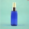 Frasco azul de viagem de plástico quadrado de 50 ml x 300 com pulverizador, vazio recarregável para embalagens de cosméticos, produtos Knrfk