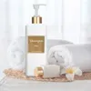 Distributeur de savon liquide 500ml/16.9oz, bouteille à pompe à pression pour shampoing avec étiquettes dorées imperméables, après-shampoing pour salle de bains, bouteilles de lavage corporel