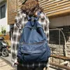 Sacs d'école Femme Vintage Denim Tissu Livre Sac À Dos Étudiant Casual Voyage Jeans Poches En Tissu Doux Ordinateur Portable Quotidien Sac À Dos