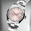 Klassieke 28 mm roze dameshorloges Automatisch mechanisch roestvrijstalen riem Fashion dames kijken Romeinse cijfer klokcadeau221A