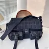 Vintage Designer Unisex Denim Shoulder Square Bag 36x22cm Plaid Pattern Adjustable Wide Strap Multi Pochettes Large Capacity Cross Body Messenger Flap Zipper Bags