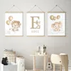 Gemälde Cartoon Benutzerdefinierte Baby Name Löwe Elefant Beige Poster Leinwand Malerei Kinderzimmer Wand Kunstdruck Bild Kinderzimmer Dekoration