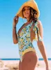 Costumi da bagno da donna 2024 Donne sexy con scollo a V Boho floreale Ditsy Knot Costume da bagno intero Sexi Costume da bagno increspato Beach Swim Monokini Young Lady