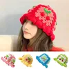 Basker Cherry Crochet Bucket Hat Women Autumn Winter Handgjorda ihåliga stickade mössor Korean Fashion Warm Panama Cap Summer Beach