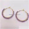 Hoop Huggie Earrings Genuine Amethyst Hoops Dangle Faceted Crystals Elegant 14K Gold Filled Hand Made Wire Wrap Circle For Women D Dhuth