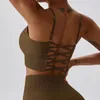 Roupa de yoga com nervuras sutiã esportivo push up ginásio superior mulher treinamento com almofadas de peito mulheres roupa interior fitness treino tanque