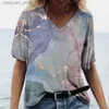 Dames T-shirt Zomer Nieuwe Dames V-hals Top Korte mouw T-shirts 3D-textuur Print Casual Retro Harajuku Veelzijdig Y2K Kleding Oversize S-5XL 240130