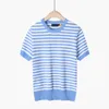 24SS Summer Luxury Femmes Knit T-shirt Designer Polos Femmes Marque Polo High Street Broderie Stripe Impression Vêtements