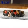 Bracelets Ailatu Wholesale 10pcs/lot Cubic Micro Pave Black Cz Ball Macrame Bracelet for Men's Nice Gift with 8mm Natural Mix Stone Beads