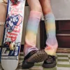 Women Socks Kawaii Lolita Winter Rainbow Color Japanese Ruffles Foot Warm Sweet Leg Covers Warmers Gradient