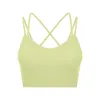 Tessuto a coste Reggiseno sportivo da yoga Reggiseno a lunga lunghezza Coppa di supporto leggera Incrocio posteriore Croce Push Up Antiurto Fitness Palestra Crop Top Donna Tinta unita Yoga Allenamento Top