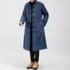 Ethnic Clothing High Quality Hanfu Chinese Style Tang Suit Linen Thick Cotton Coat Winter Chinos Clothes Men Long Black Navy China Jacket